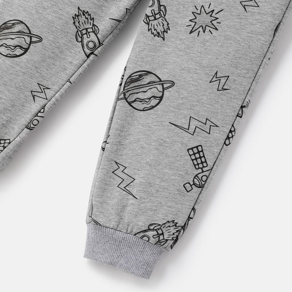 Toddler Boy Allover Space Print Cotton Elasticized Pants Lightgrey
