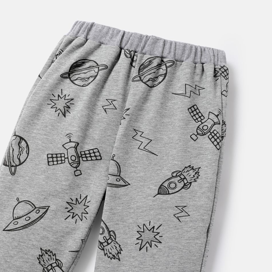 Toddler Boy Allover Space Print Cotton Elasticized Pants Lightgrey big image 4