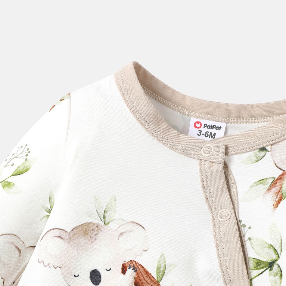 Naia™ 2pcs Baby Girl/Boy Koala Print Long-sleeve Jumpsuits and 100% Cotton Cap Set lighttan big image 3