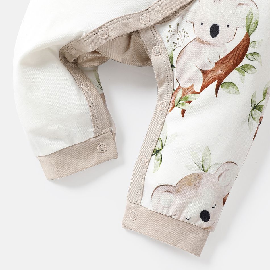 Naia™ 2pcs Baby Girl/Boy Koala Print Long-sleeve Jumpsuits and 100% Cotton Cap Set lighttan big image 4