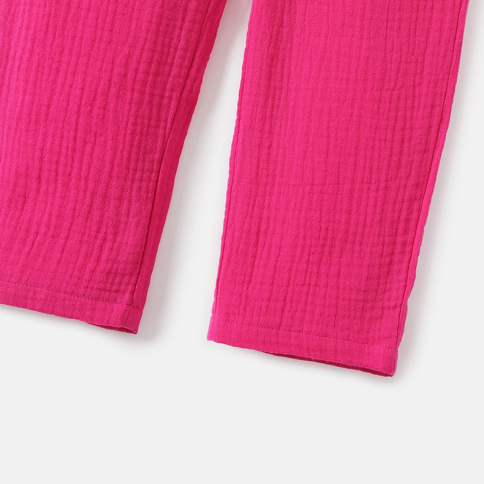 2pcs Toddler Girl 100% Cotton Solid Color Peplum Tank Top and Pants Set Hot Pink big image 4