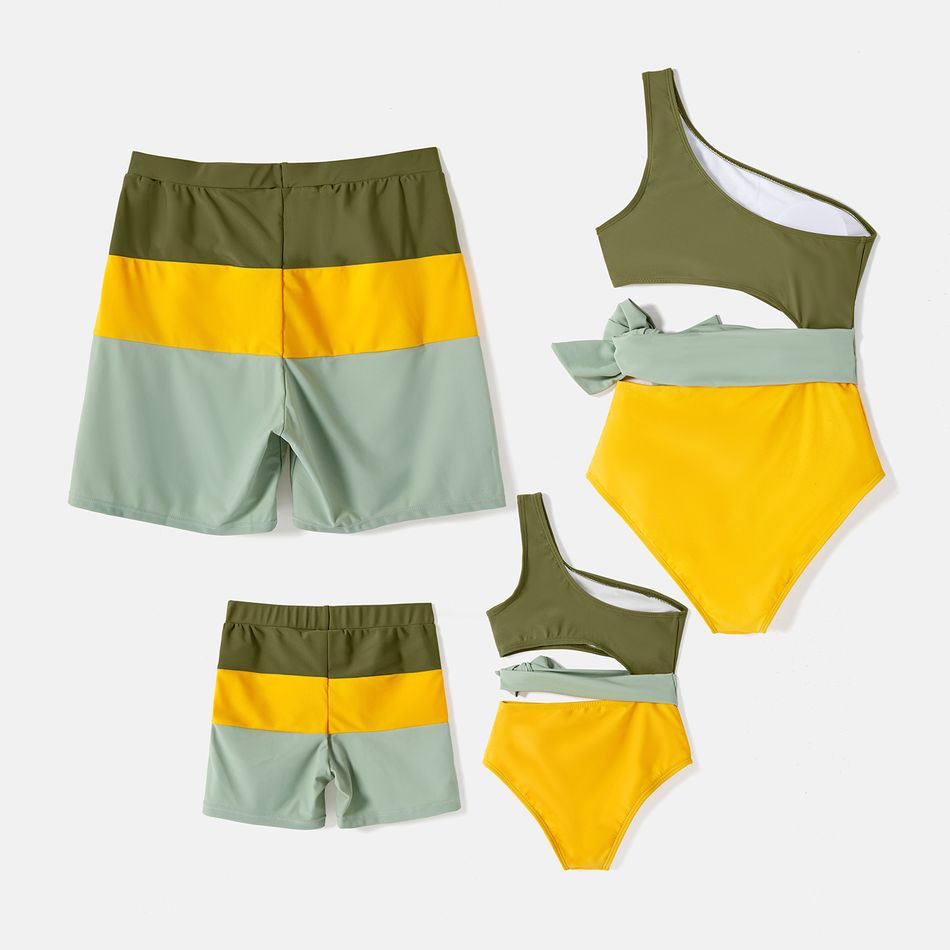 ملابس السباحة إطلالة العائلة شريط دانتيل لون سادة متعدد الألوان big image 2