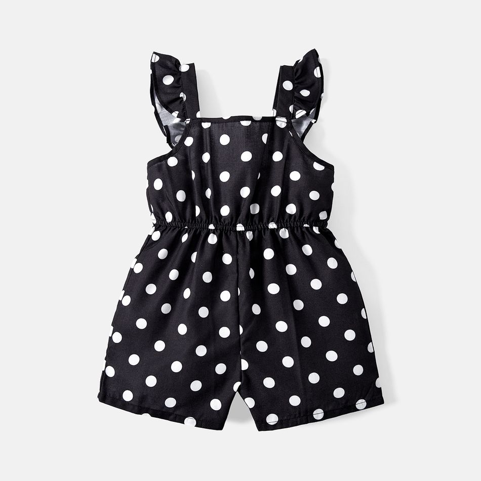 Toddler/Kid Girl Polka dots Ruffled Strap Rompers Black