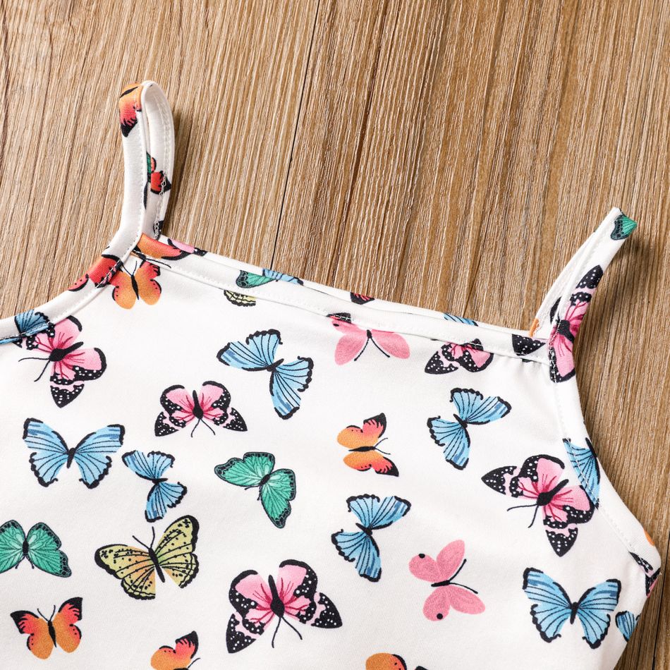 Toddler Girl Sweet Butterfly Print Bowknot Design Slip Dress White big image 3