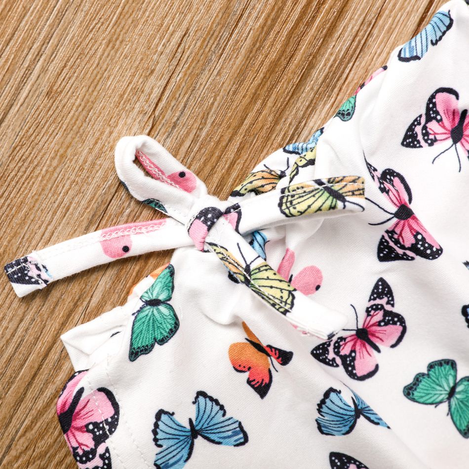 Toddler Girl Sweet Butterfly Print Bowknot Design Slip Dress White big image 4
