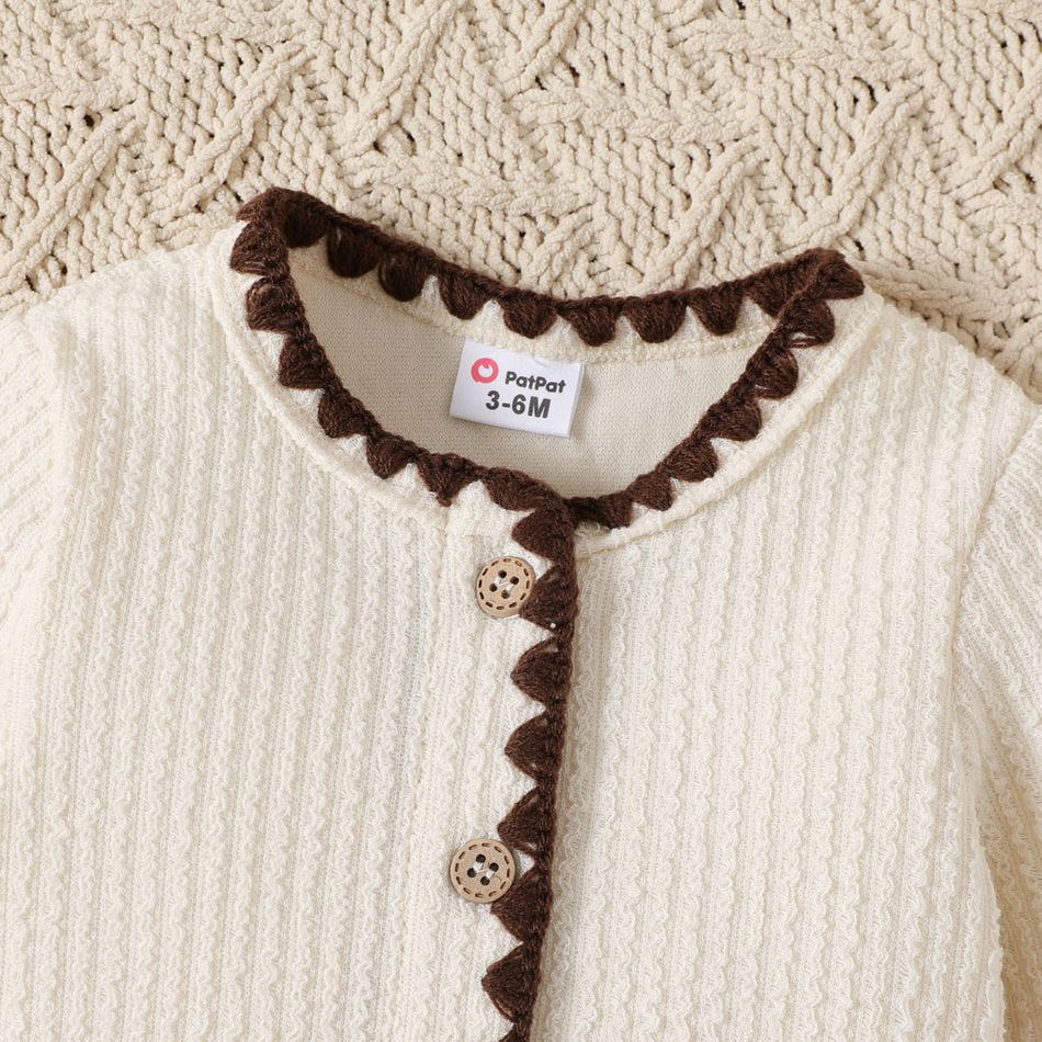 Baby Boy/Girl Two Tone  Textured Long-sleeve Jumpsuit Almond Beige big image 3