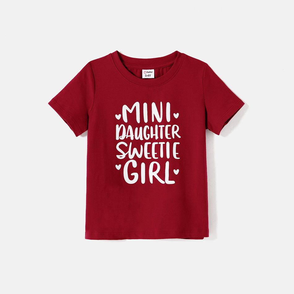 Mommy and Me Cotton Short-sleeve Letter Print Tee Burgundy big image 2