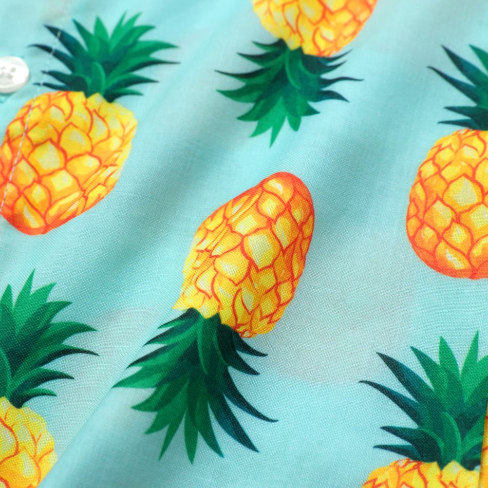 Baby Boy Pineapple Print Lapel Collar Bow tie Design Short-sleeve Rompers Mintblue big image 5