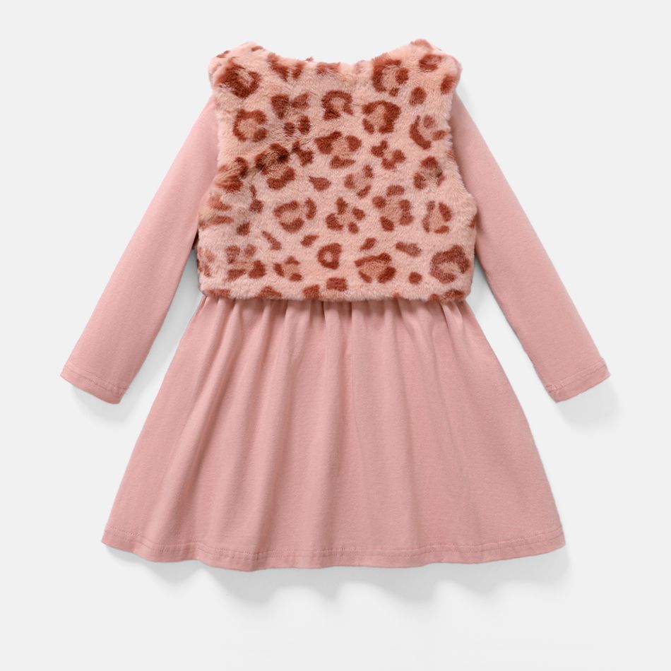 L.O.L. SURPRISE! 2pcs Toddler Girl Character Print Dress and Leopard Fleece Vest Set Pink