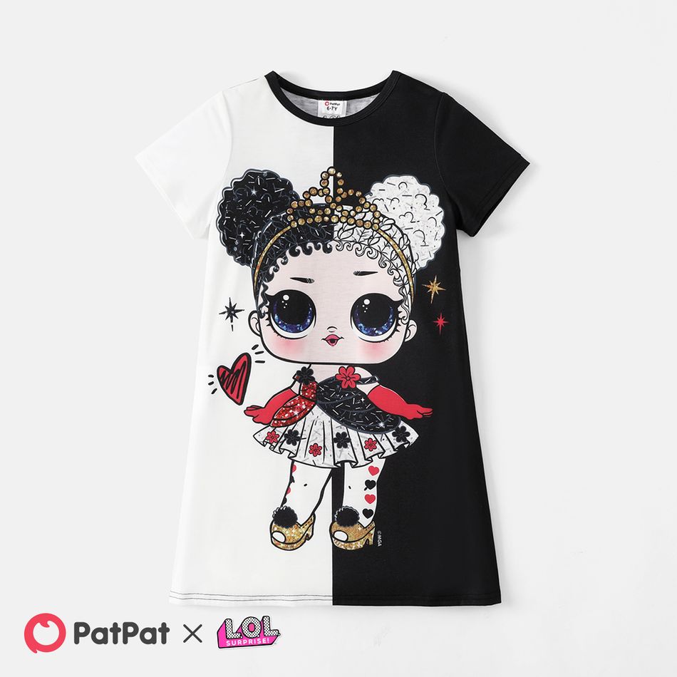 L.O.L. SURPRISE! Kid Girl Colorblock Figure Print Short-sleeve Tee Dress Black big image 1