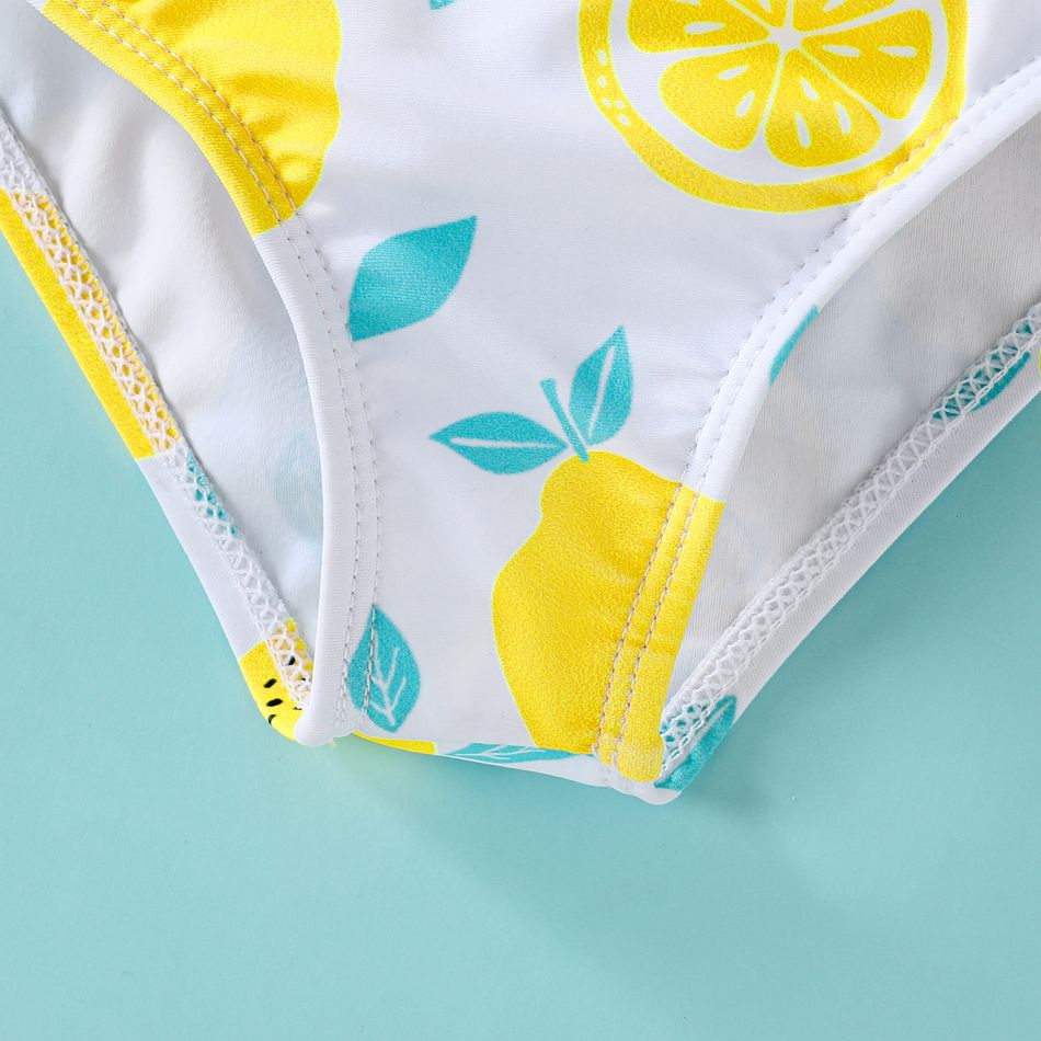 Baby Girl Allover Lemon Print Bow Front Ruffle Trim One-piece Swimsuit Yellow big image 4