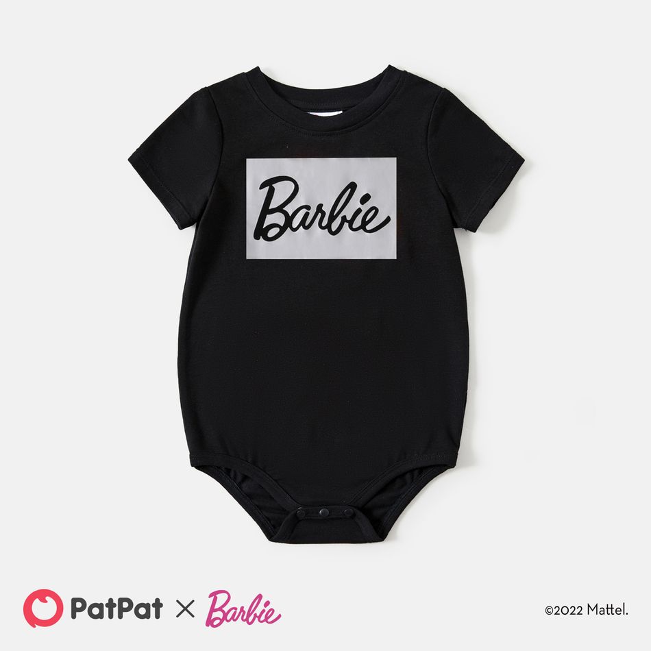 Barbie Mommy and Me Black Cotton Short-sleeve Letter Print Bodycon T-shirt Dresses Black big image 3