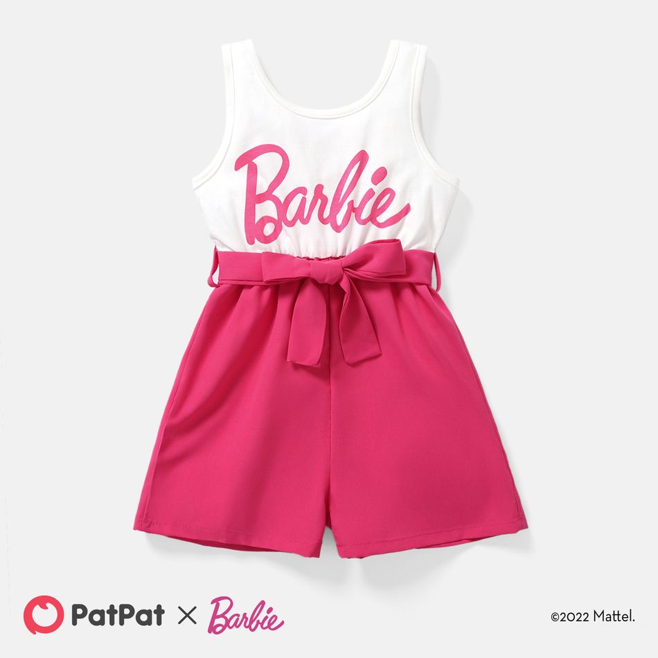 Barbie Sibling Matching Short-sleeve Letter Print Spliced Rompers White