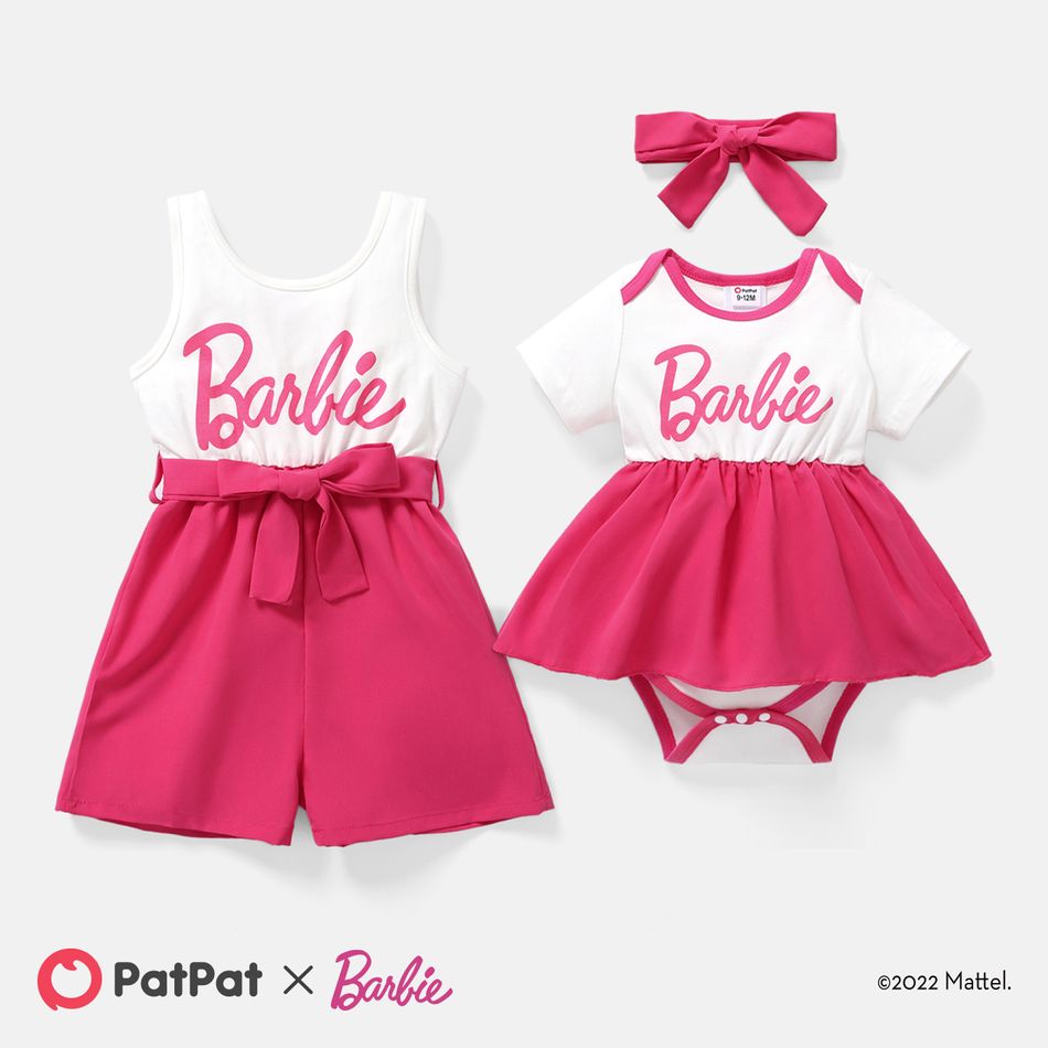 Barbie Sibling Matching Short-sleeve Letter Print Spliced Rompers White big image 2
