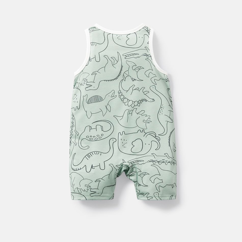 Naia Baby Girl/Boy Dinosaur Print/Stripe Sleeveless Jumpsuits Light Green big image 2