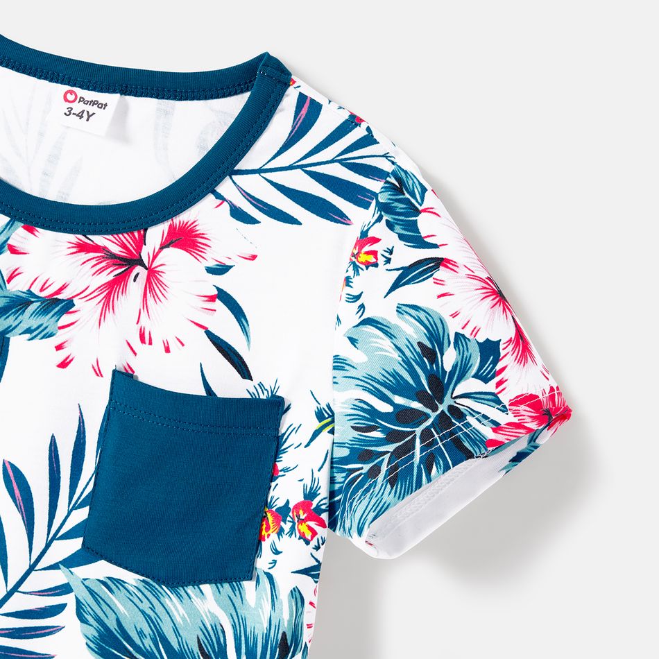 Family Matching Cotton Solid Spliced Plant Print High Low Hem Belted Naia™ Cami Dresses and Short-sleeve T-shirts Sets ColorBlock big image 19