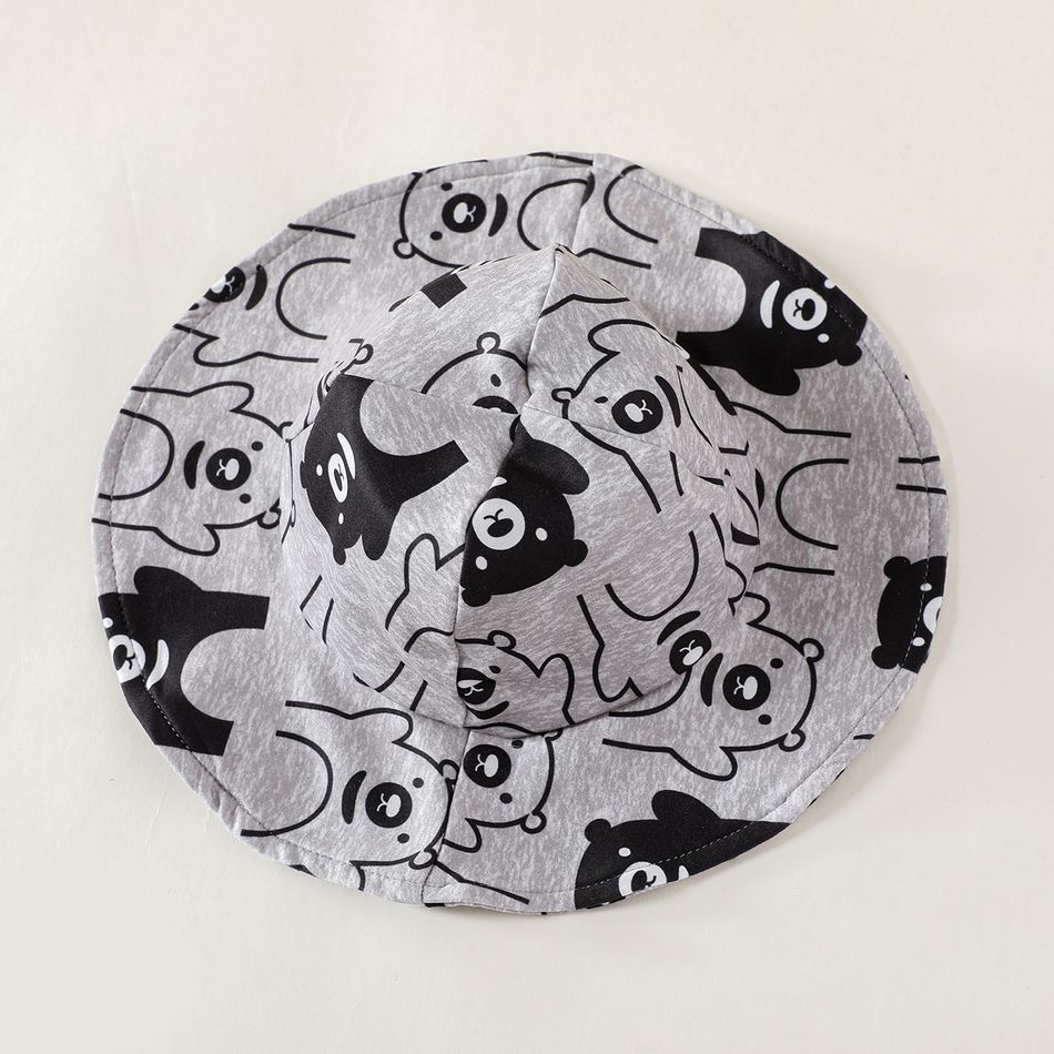 2pcs Baby Boy Allover Bear Print Short-sleeve Romper & Hat Set Grey big image 5