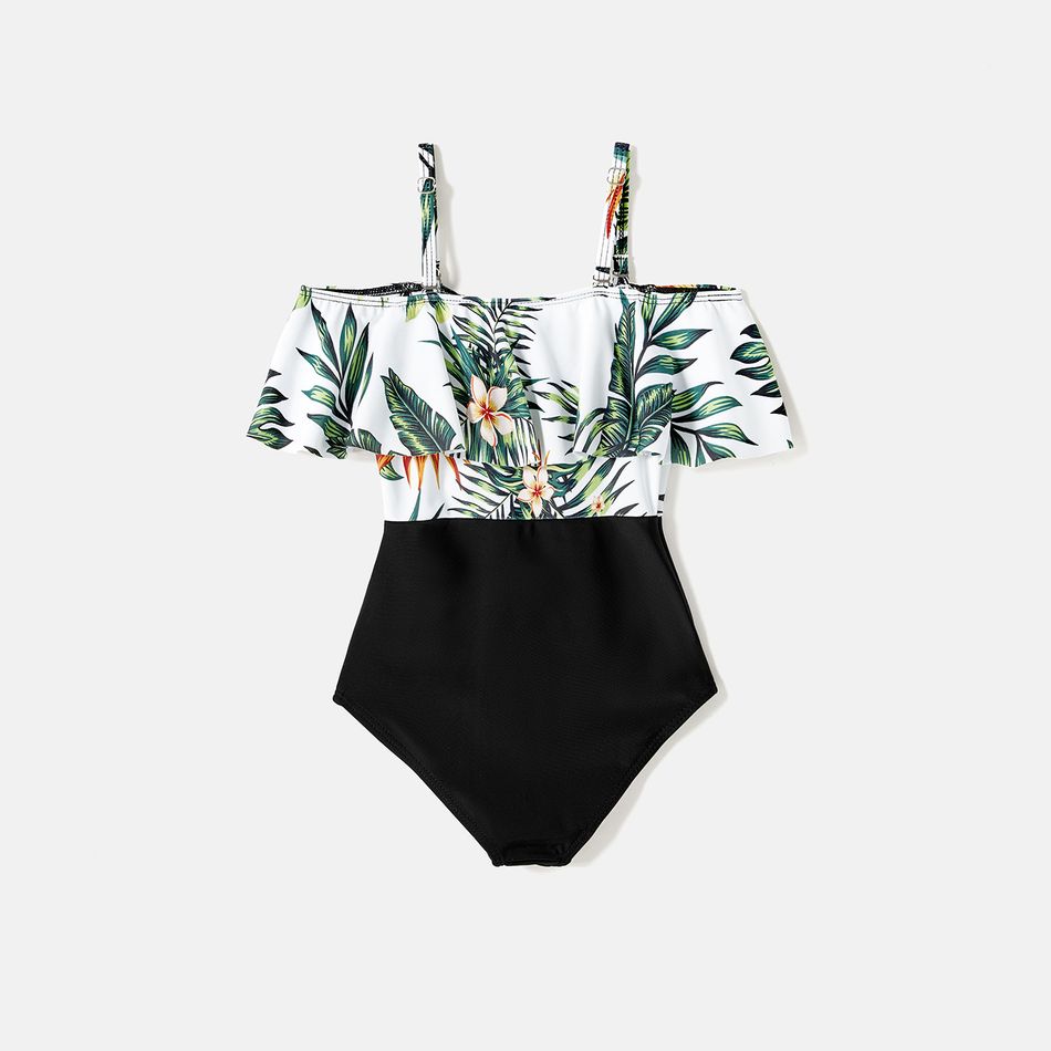 Family Matching Plant Print Ruffle Trim Spliced One-Piece Swimsuit and Swim Trunks ColorBlock big image 9