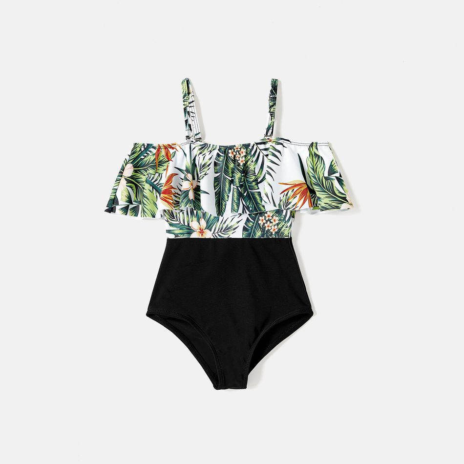 Family Matching Plant Print Ruffle Trim Spliced One-Piece Swimsuit and Swim Trunks ColorBlock big image 8