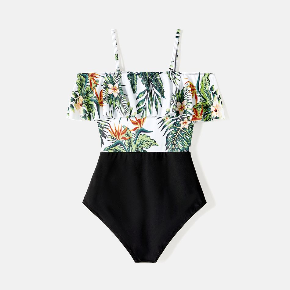 Family Matching Plant Print Ruffle Trim Spliced One-Piece Swimsuit and Swim Trunks ColorBlock big image 4