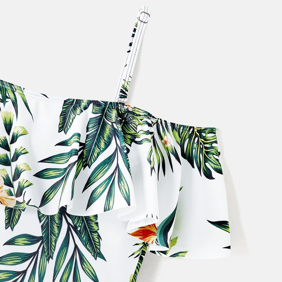 Family Matching Plant Print Ruffle Trim Spliced One-Piece Swimsuit and Swim Trunks ColorBlock big image 5