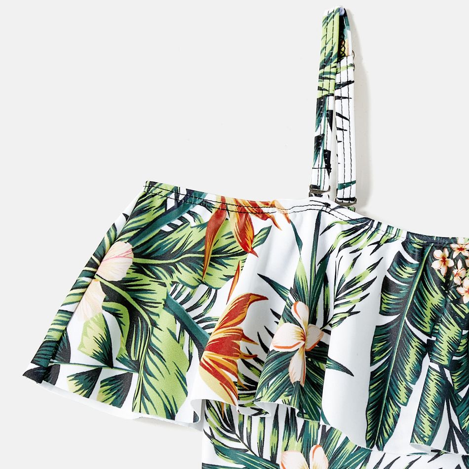 Family Matching Plant Print Ruffle Trim Spliced One-Piece Swimsuit and Swim Trunks ColorBlock big image 6