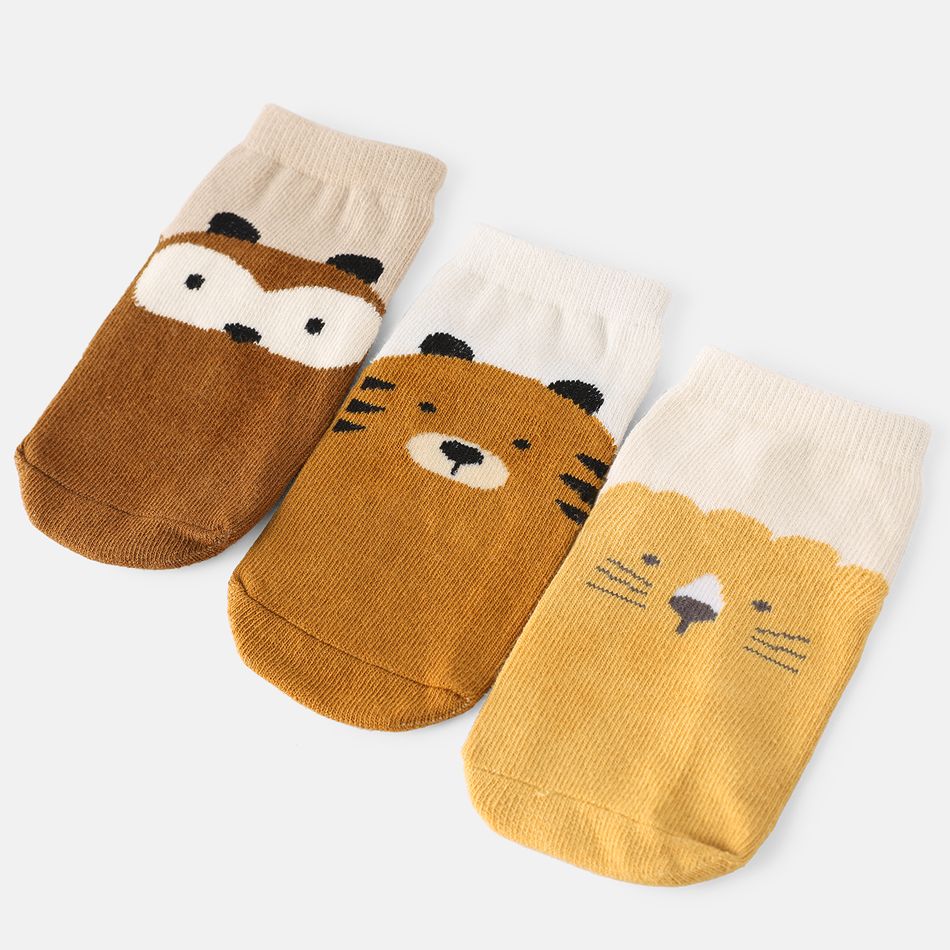 3 Pairs Baby / Toddler Cartoon Animal Pattern Non-slip Grip Socks Multi-color big image 3