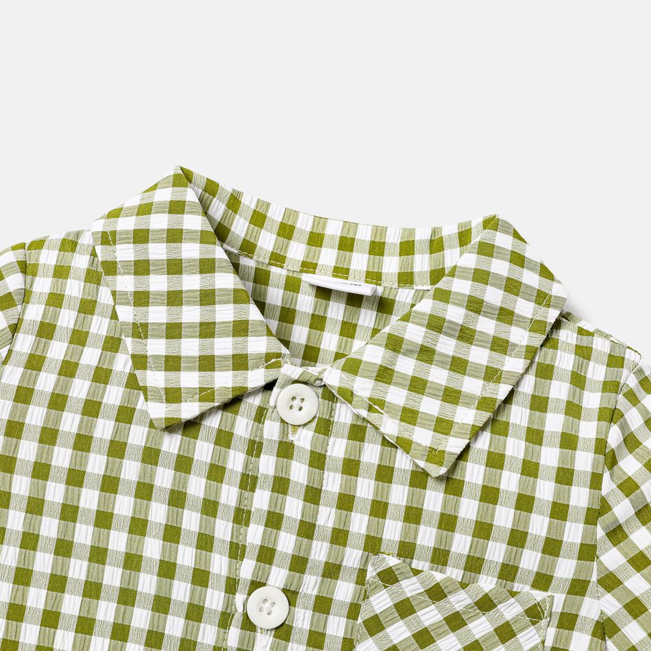 Baby Boy Gingham Short-sleeve Button Up Shirt GrayGreen big image 4