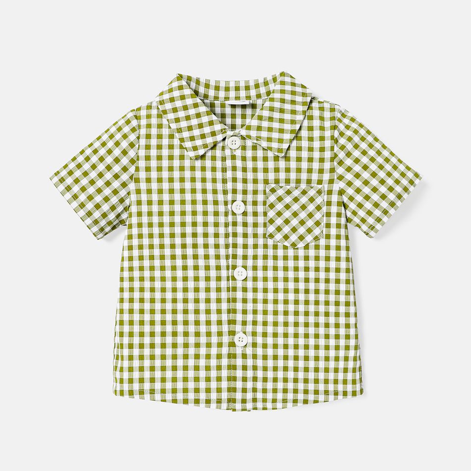 Baby Boy Gingham Short-sleeve Button Up Shirt GrayGreen big image 1