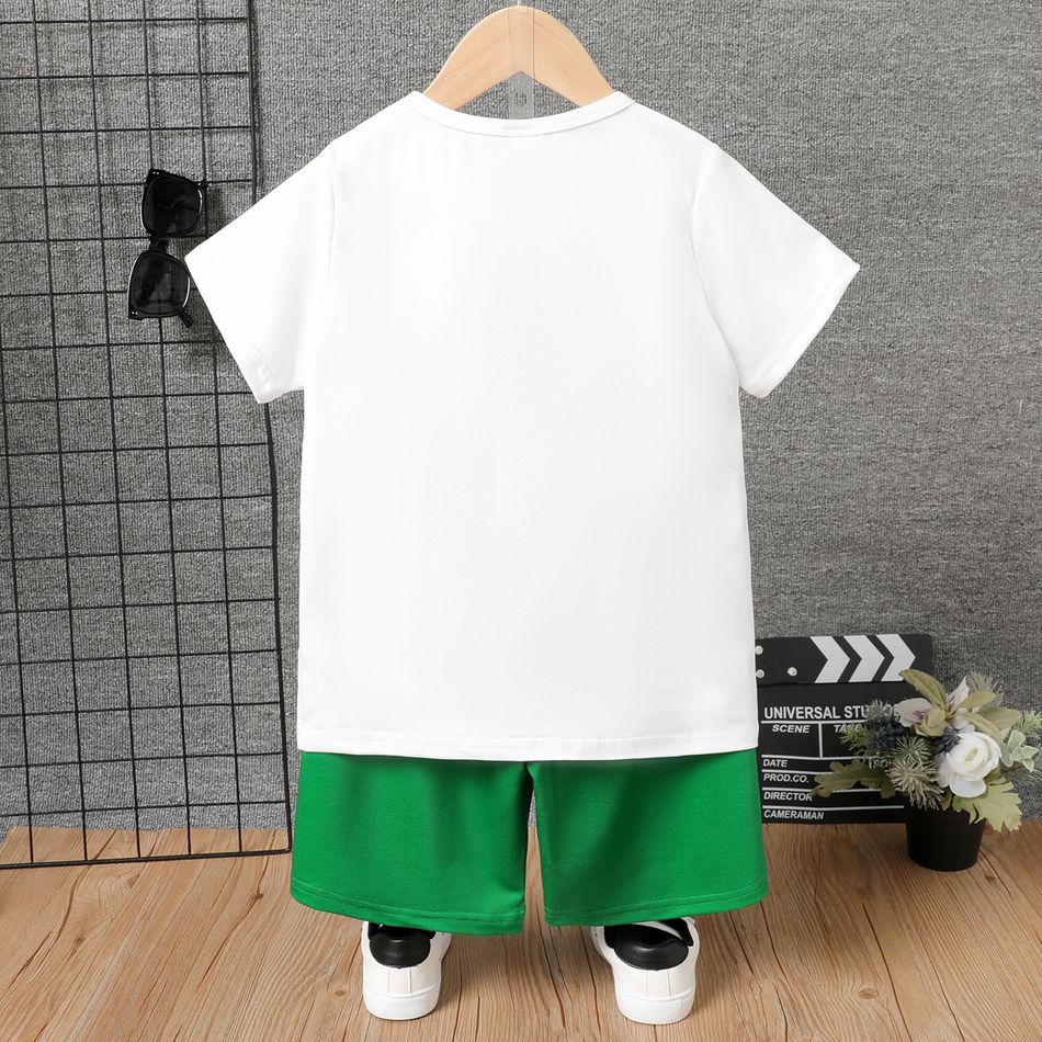 2ocs Kid Boy Letter Shoes Print Short-sleeve Tee and Elasticized Shorts Set White big image 2