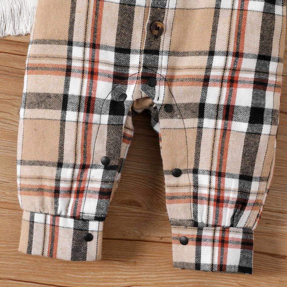 Baby Boy/Girl Button Front Long-sleeve Plaid Jumpsuit Brown