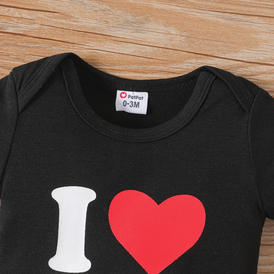 Mother's Day Baby Boy/Girl Heart & Letter Print Short-sleeve Romper Black big image 4