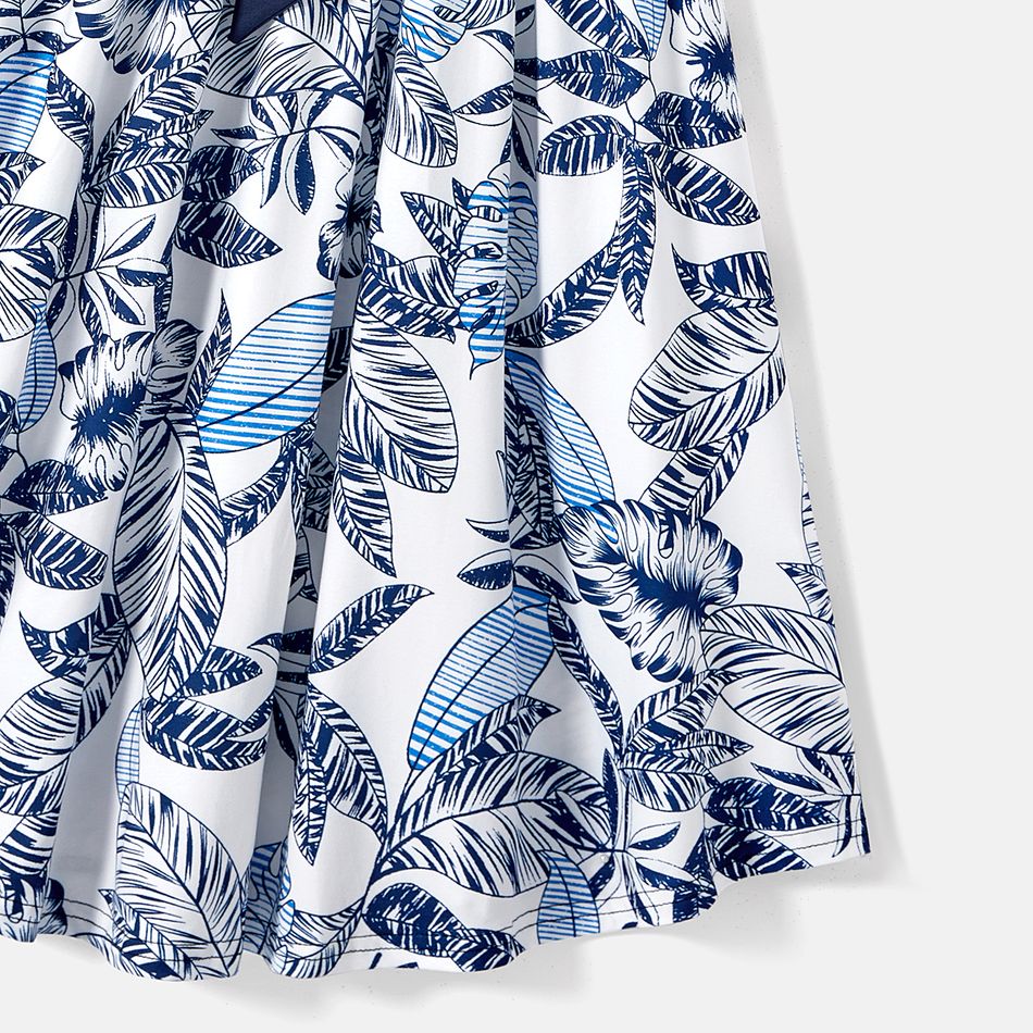 Family Matching 95% Cotton Allover Plant Print Short-sleeve Belted Spliced Dresses and T-shirts Sets BLUE WHITE big image 5
