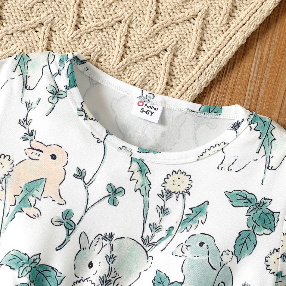 Kid Girl Rabbit Print/Ribbed Short-sleeve Dress Multicolour big image 5
