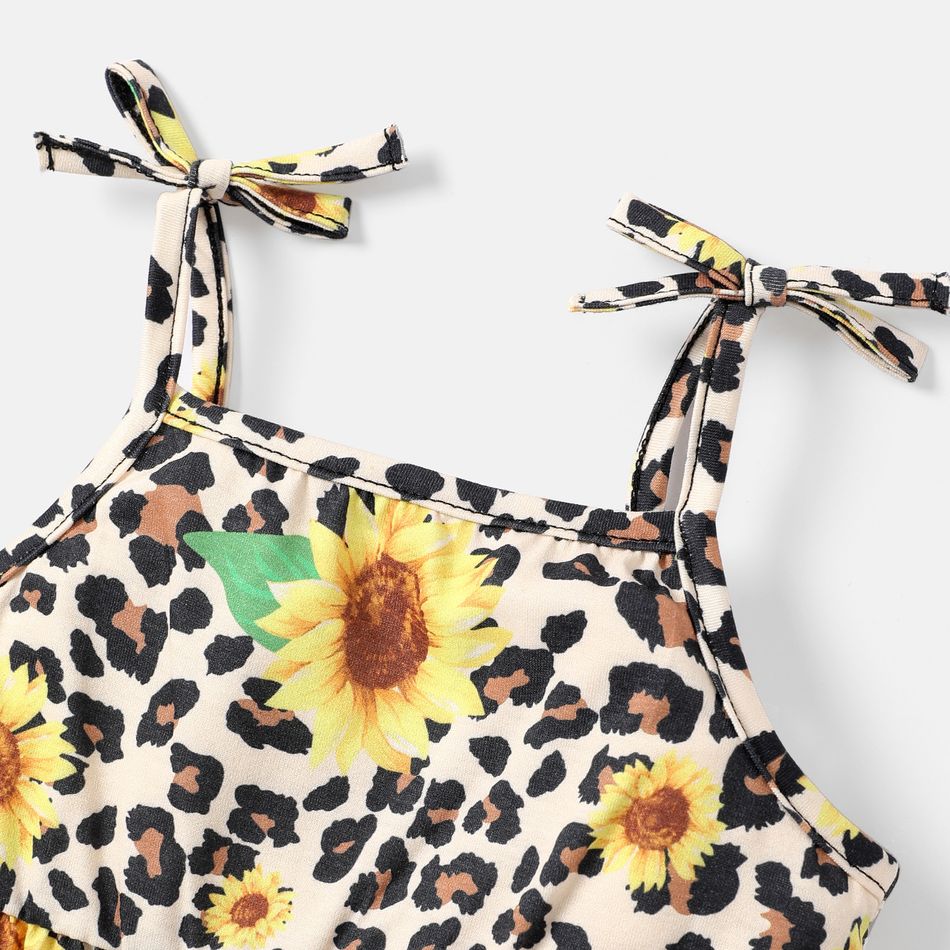Naia™ 2pcs Baby Girl Sunflower & Leopard Print Cami Romper with Headband Set ColorBlock big image 4