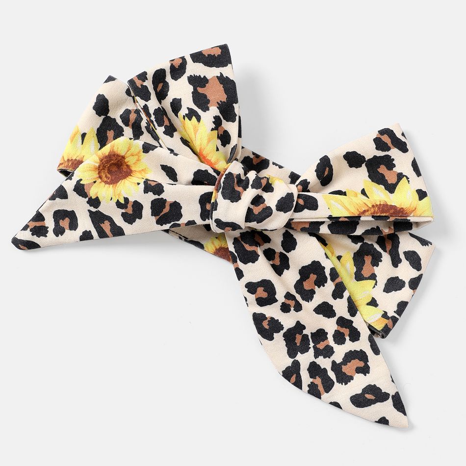 Naia™ 2pcs Baby Girl Sunflower & Leopard Print Cami Romper with Headband Set ColorBlock big image 3