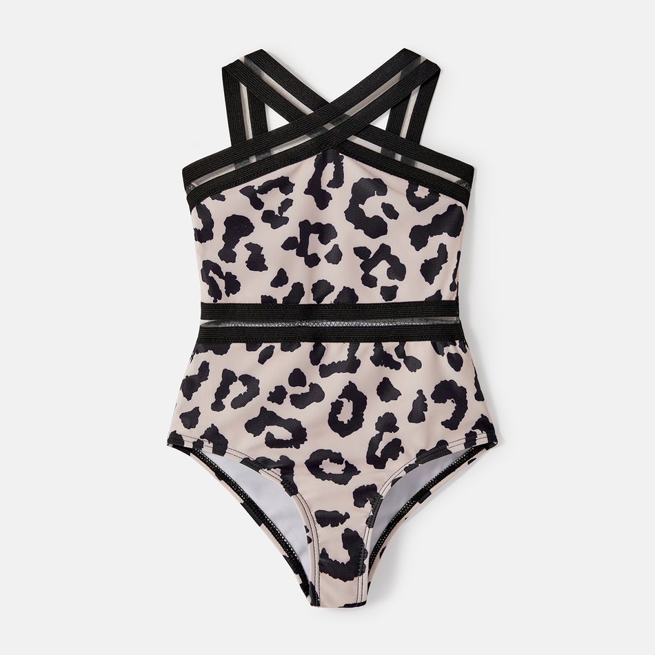 Family Matching Leopard Print Crisscross One-piece Swimsuit and Swim Trunks Black big image 13