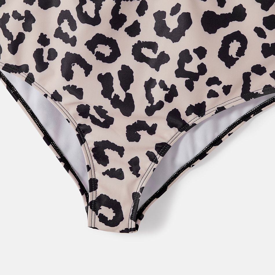 Family Matching Leopard Print Crisscross One-piece Swimsuit and Swim Trunks Black big image 9