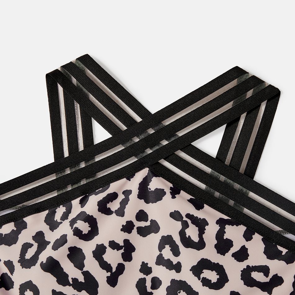 Family Matching Leopard Print Crisscross One-piece Swimsuit and Swim Trunks Black big image 6