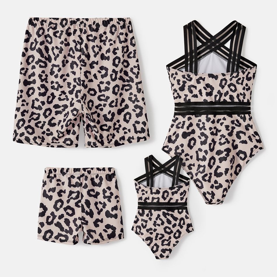 Family Matching Leopard Print Crisscross One-piece Swimsuit and Swim Trunks Black big image 2