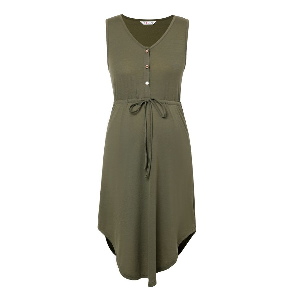 Nursing Button Front Lace Up Tank Dress Army green big image 1