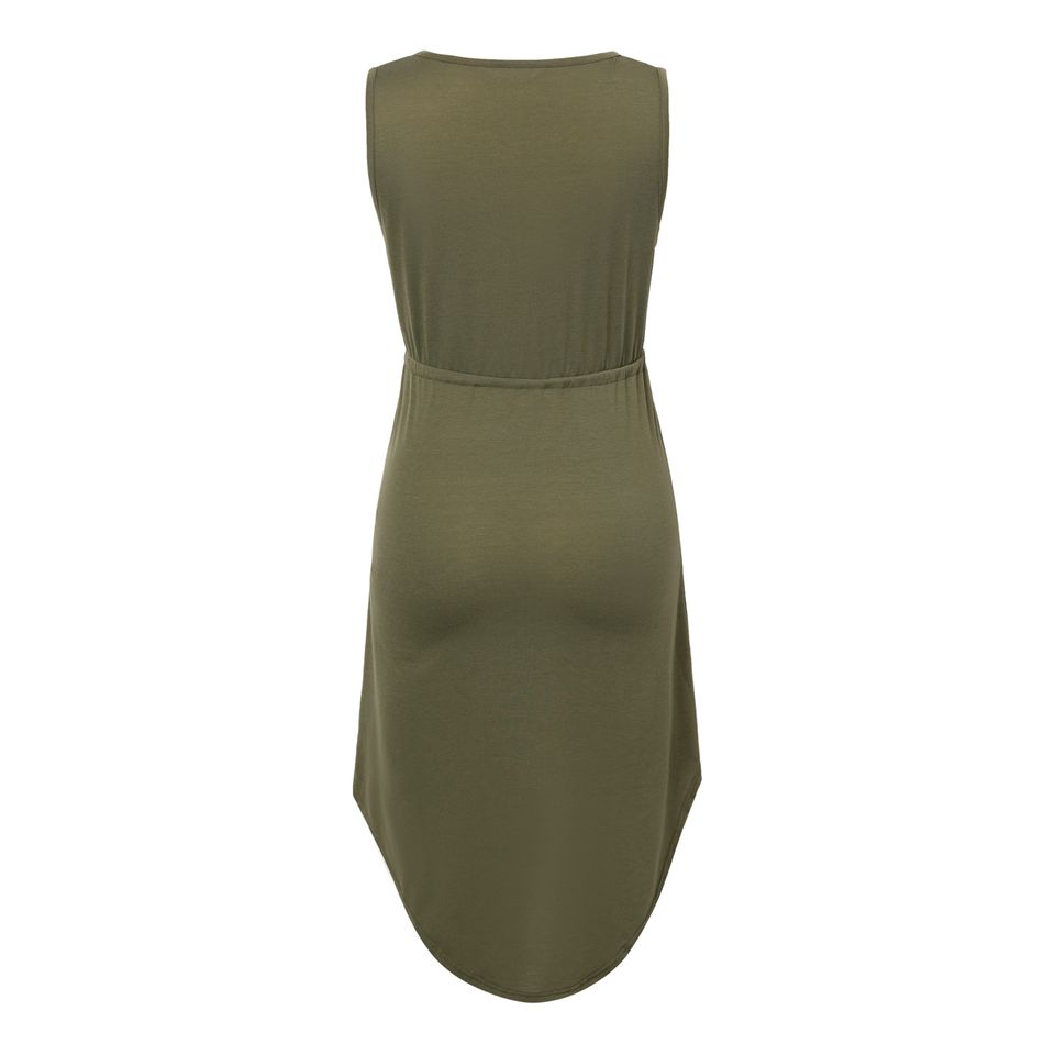 Nursing Button Front Lace Up Tank Dress Army green big image 4