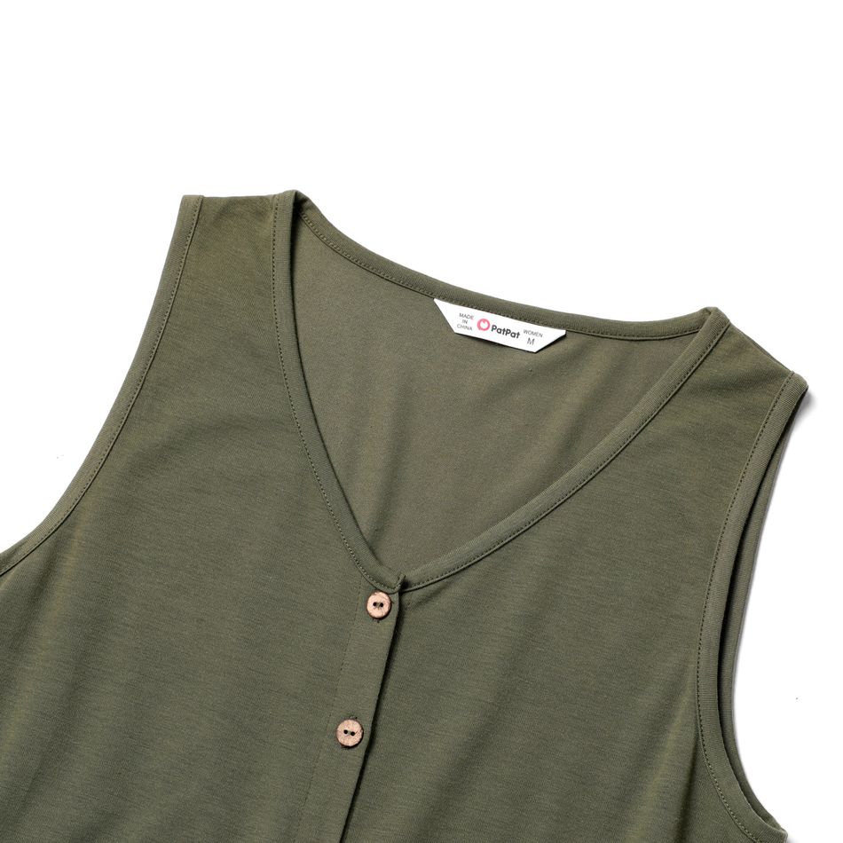 Nursing Button Front Lace Up Tank Dress Army green big image 5