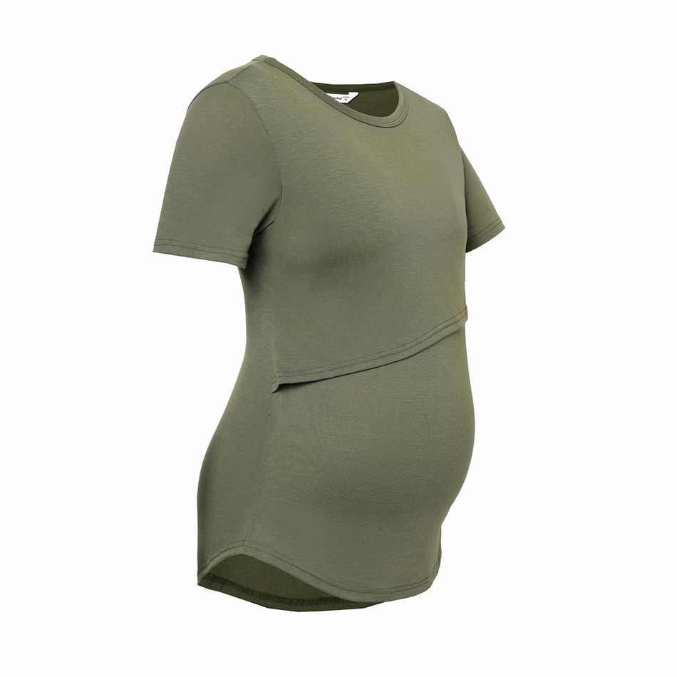 Nursing Curved Hem Plain Short-sleeve Tee Army green big image 3