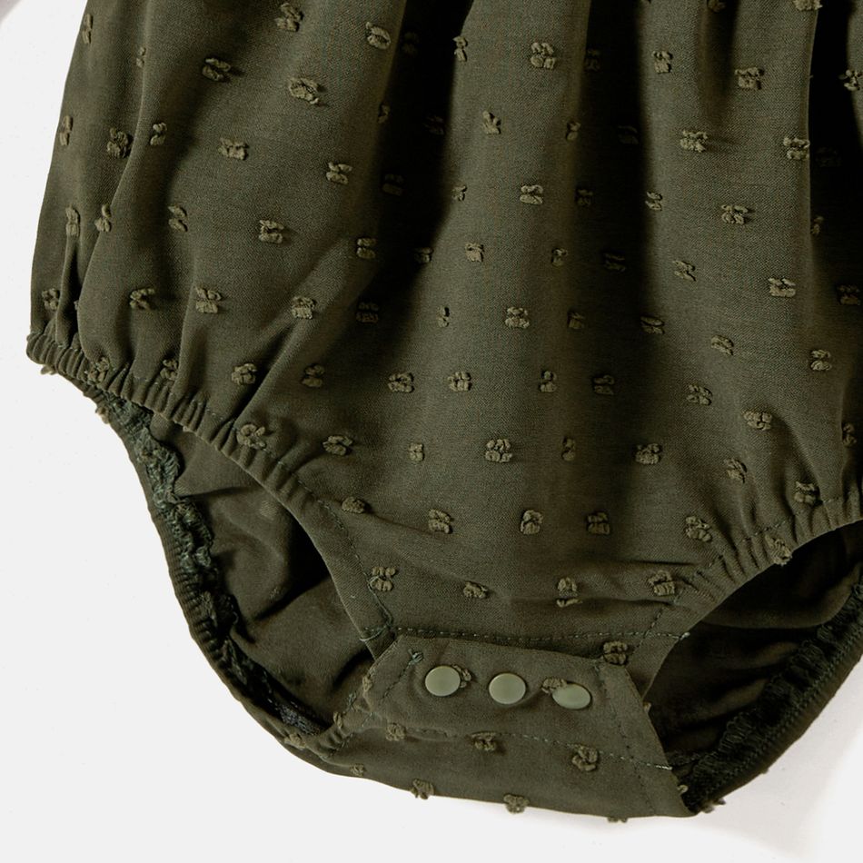 Mommy and Me Solid Swiss Dot Lace Detail Ruffle Hem Long-sleeve Dresses Army green big image 8