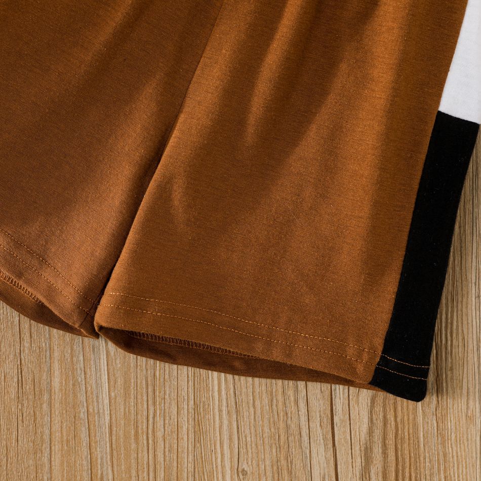 2pcs Toddler Boy Trendy Colorblock Tee and Shorts Set Brown