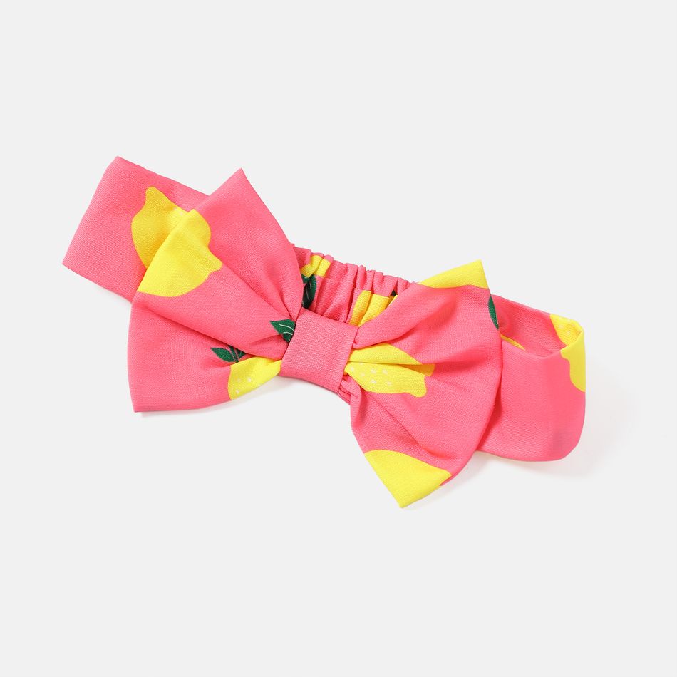 2pcs Baby Girl Lemon Print Bowknot Design Cami Dress and Headband Set ColorBlock big image 5