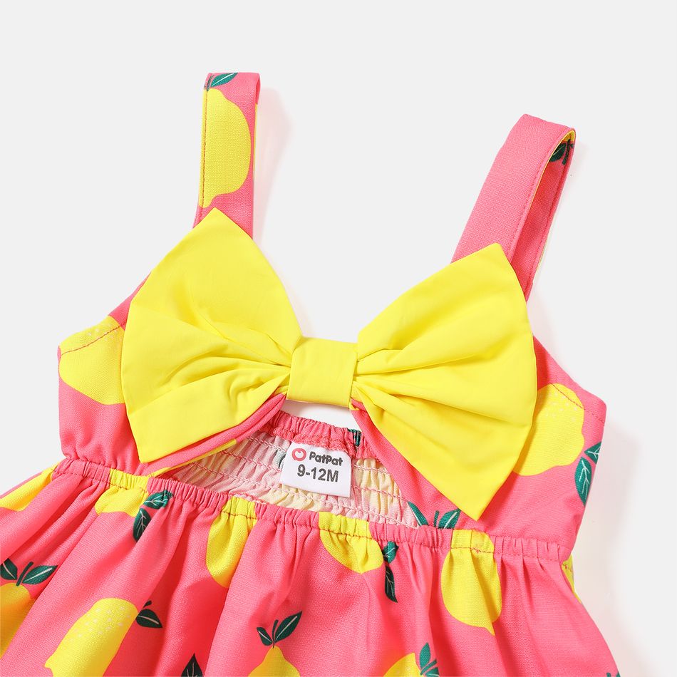 2pcs Baby Girl Lemon Print Bowknot Design Cami Dress and Headband Set ColorBlock big image 3