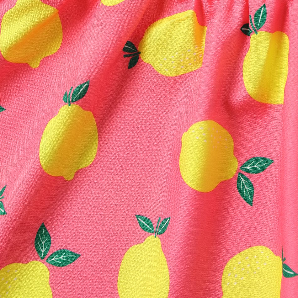 2pcs Baby Girl Lemon Print Bowknot Design Cami Dress and Headband Set ColorBlock big image 4