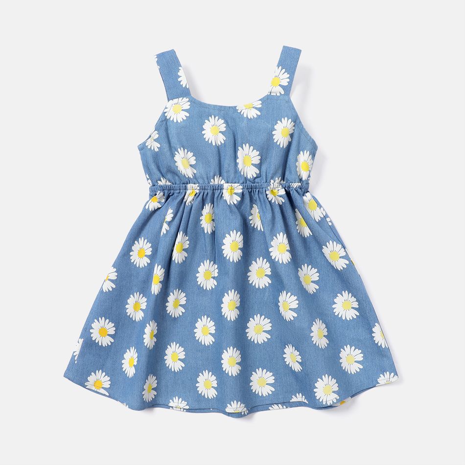 Toddler Girl Floral Print Bowknot Design Cut Out Denim Slip Dress DENIMBLUE big image 2